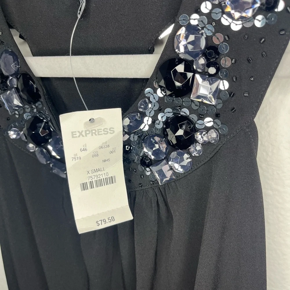 Express Black Embellished Halter Top XS NWT - Picture 3 of 6